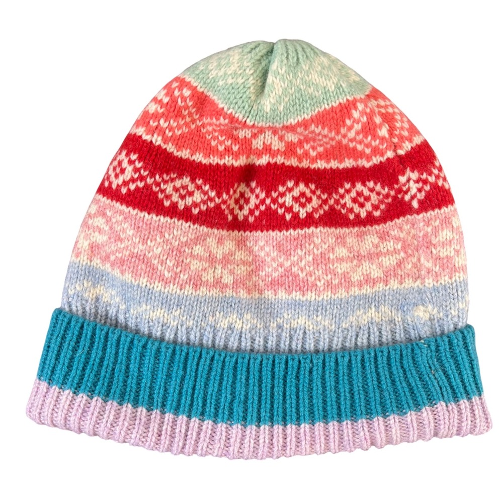 Gap Crazy Fairisle Multi Stripe Lambswool Blend Beanie Hat 141586-00 Multicolor